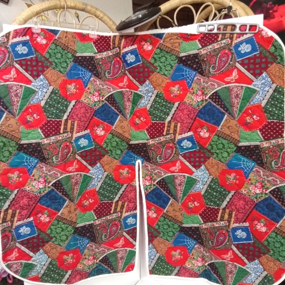 Handcrafted Quilted Table-top Tree Skirt, Crazy Quilt Designs Topping 46"x40"